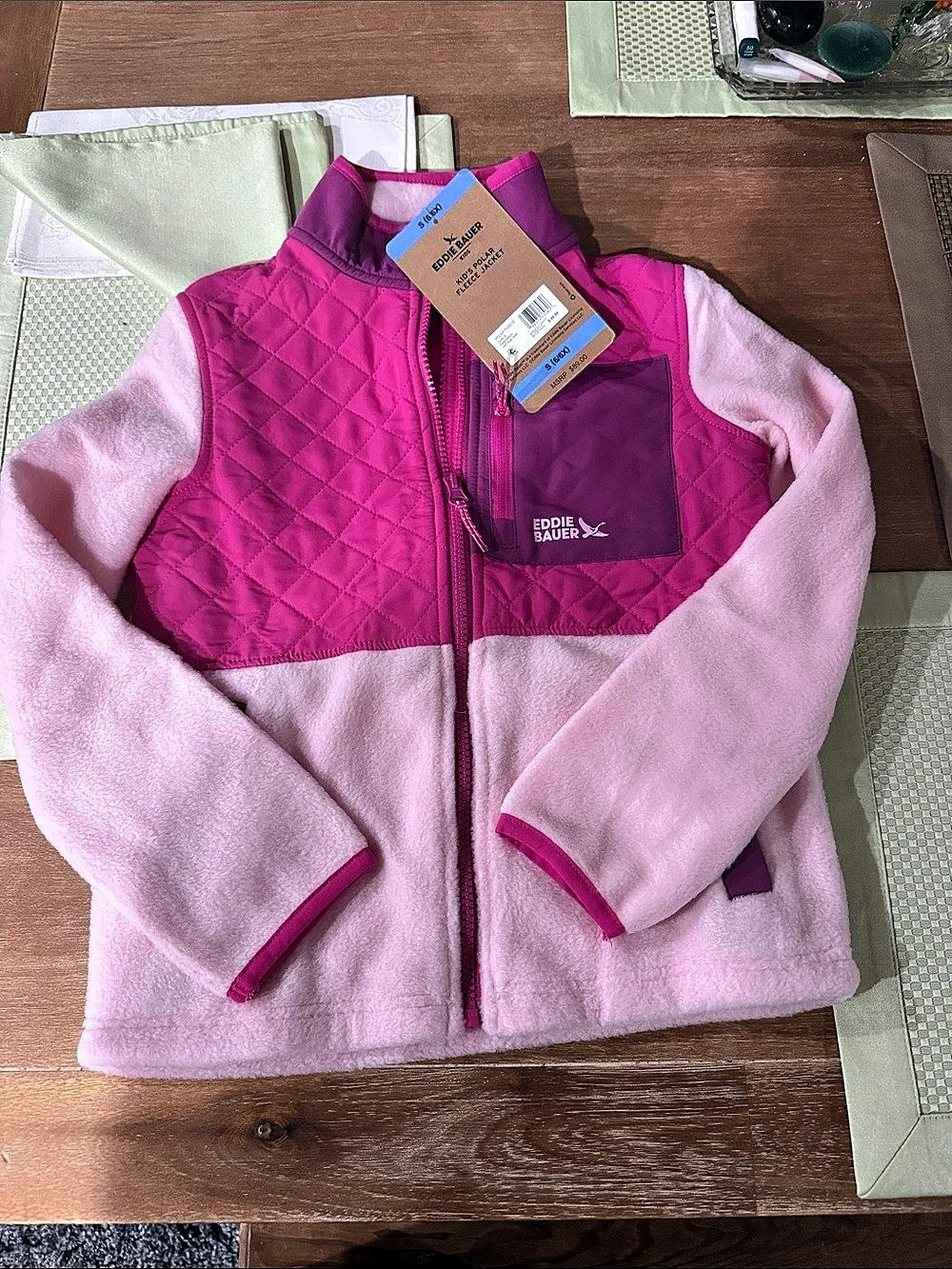 Eddie Bauer Kid's Polar Fleece Jacket Girls Small Pink & Purple